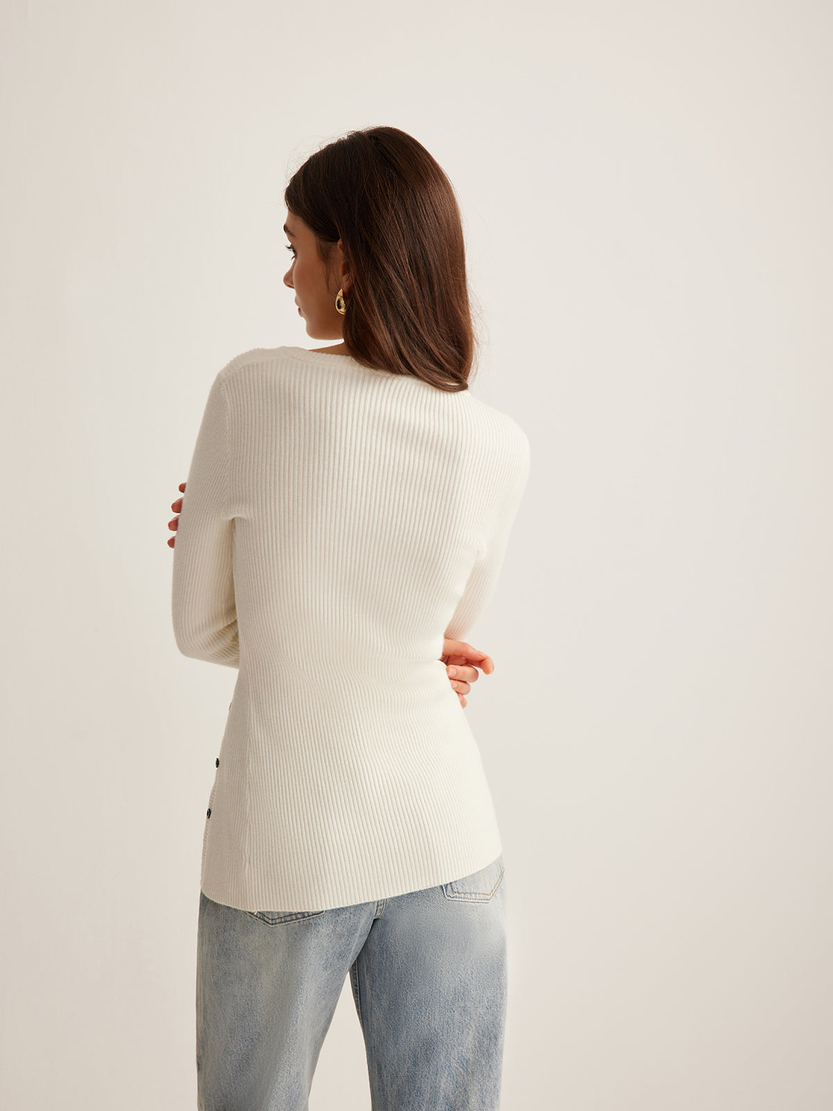 Asymmetrical Button Front Long Sleeve Ribbed Knit Cardigan 2