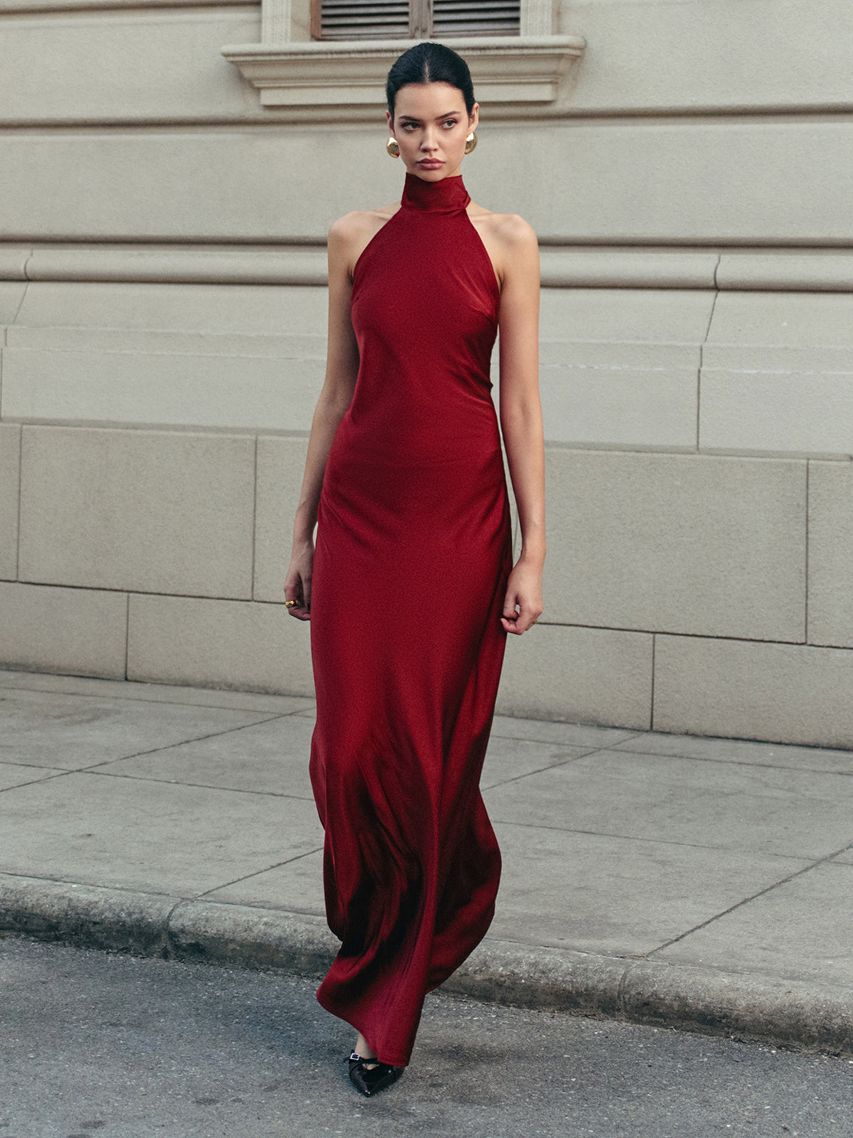 Open Back Satin Halter Dress - View 3