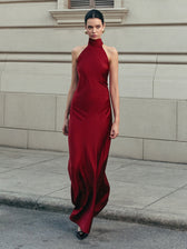 Open Back Satin Halter Dress - View 3