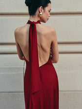 Open Back Satin Halter Dress - View 2