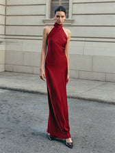 Open Back Satin Halter Dress - View 6