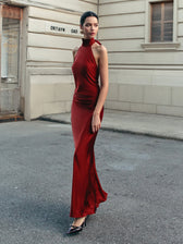 Open Back Satin Halter Dress - View 7