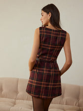 Plaid Sleeveless Pleated A-Line Mini Dress 7