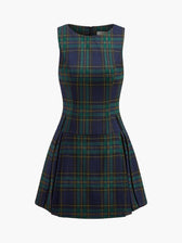 Plaid Sleeveless Pleated A-Line Mini Dress 8