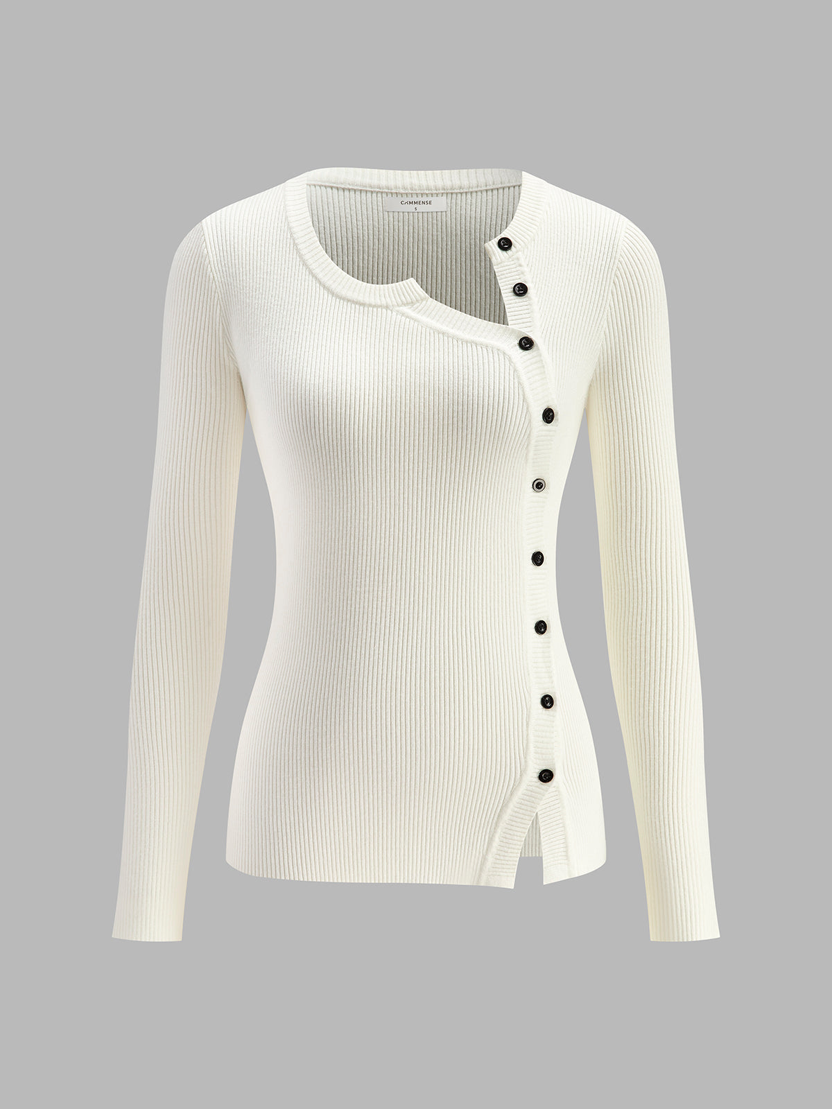 Asymmetrical Button Front Long Sleeve Ribbed Knit Cardigan 5