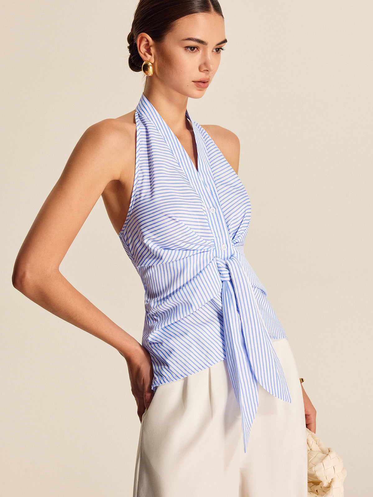 Striped Halter Tie Top