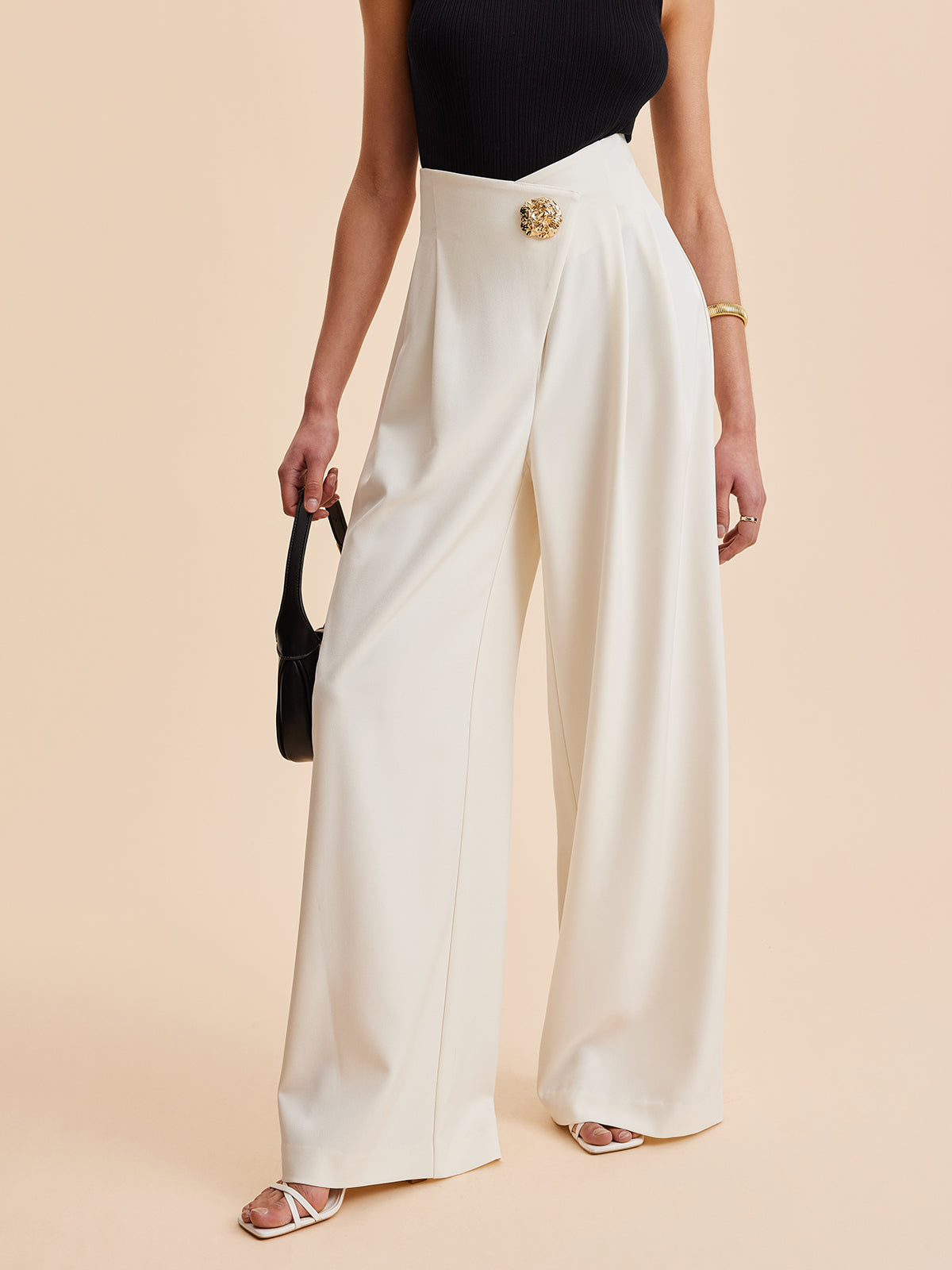 Embellished High-Waist Wide-Leg Pants