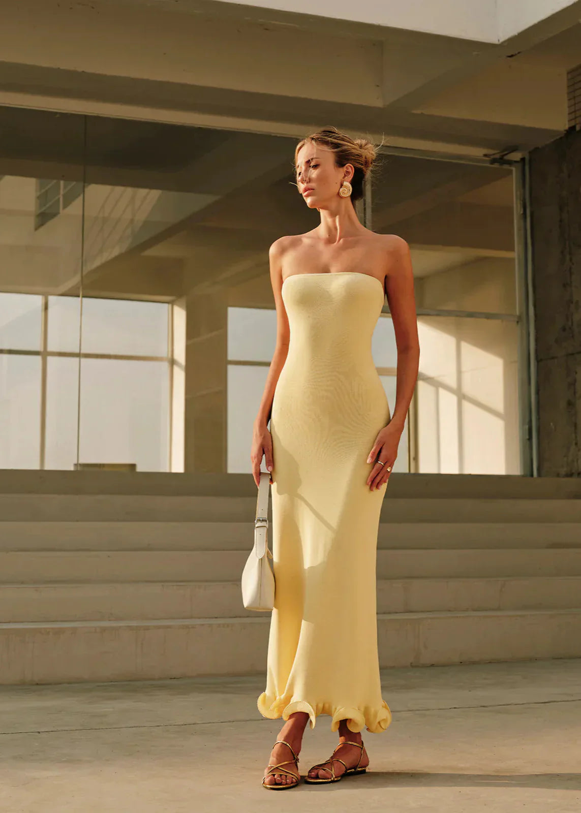 Maribel Strapless Knit Midi Dress with Sculpted Hem