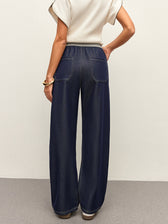 High-Waist Drawstring Denim Pants With Pockets