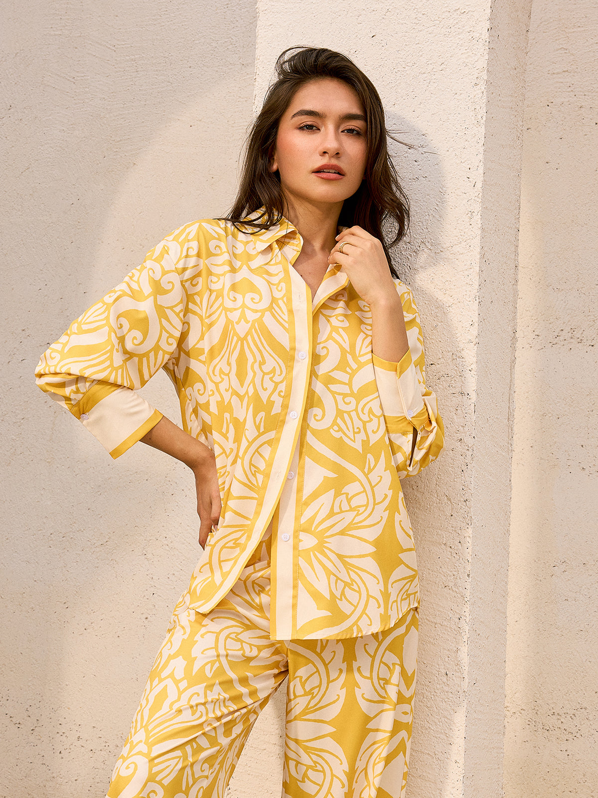 Oversized Patterned Shirt and Pants Set