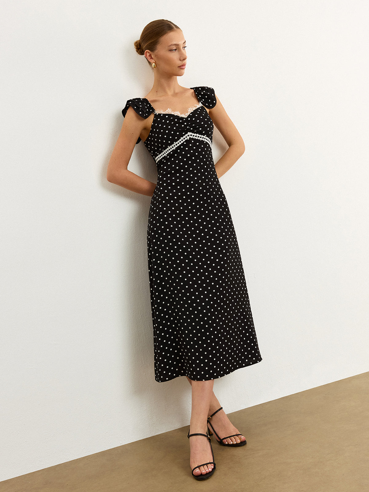 Polka Dot Lace Trim Midi Dress - View 5