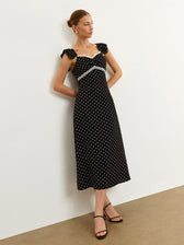 Polka Dot Lace Trim Midi Dress - View 5