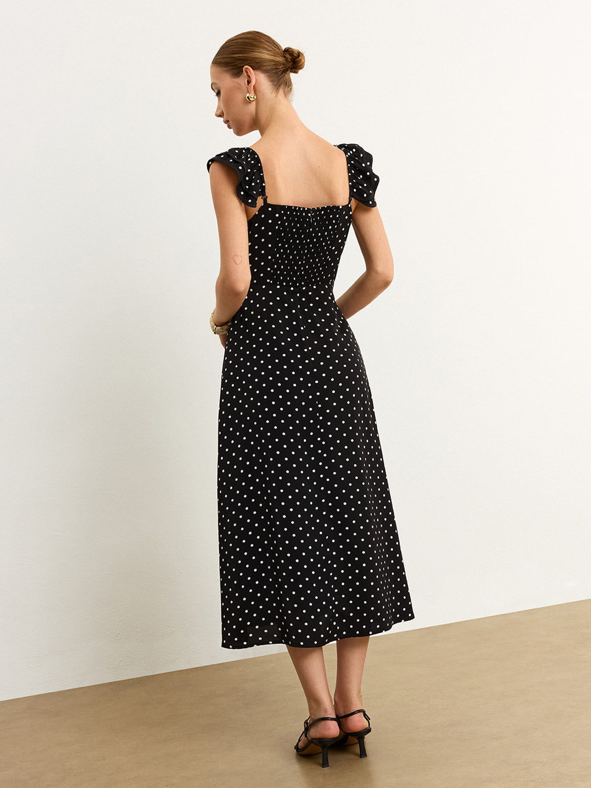 Polka Dot Lace Trim Midi Dress - View 6