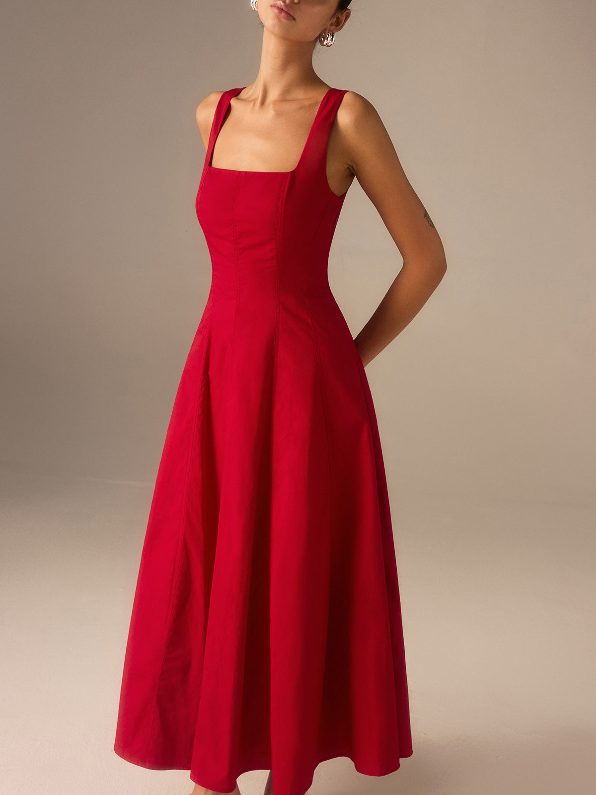 Cotton Maxi Dress with Lace-Up Back - View 5