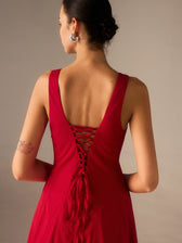Cotton Maxi Dress with Lace-Up Back - View 6