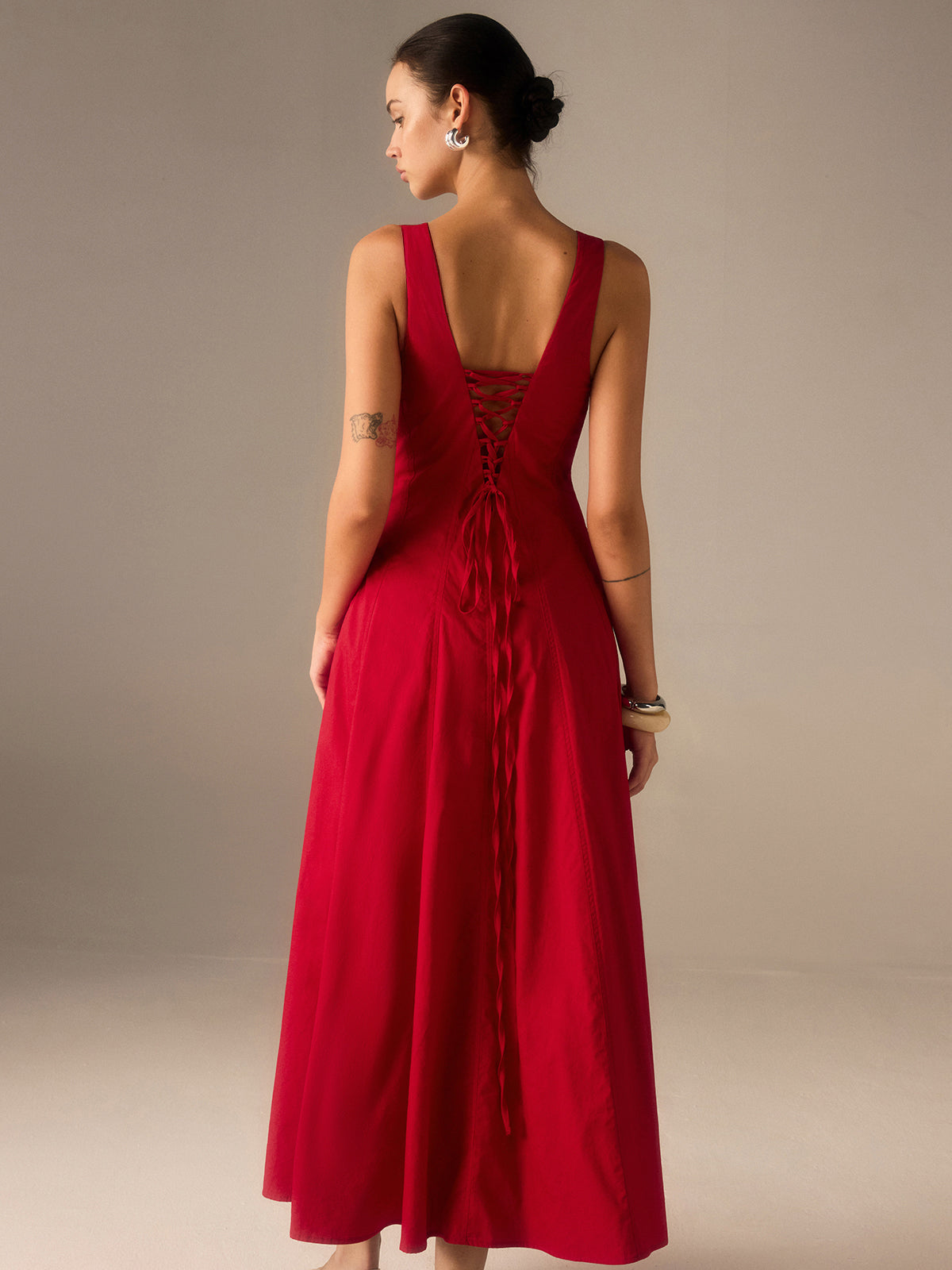 Cotton Maxi Dress with Lace-Up Back - View 2