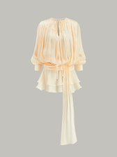Semi-Sheer Tiered Draped Tie-Waist Mini Dresse - View 7