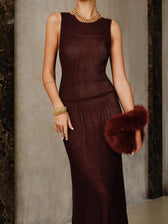 Mesh Panel Ribbed Knit Maxi Dress Set with Liner - View 4
