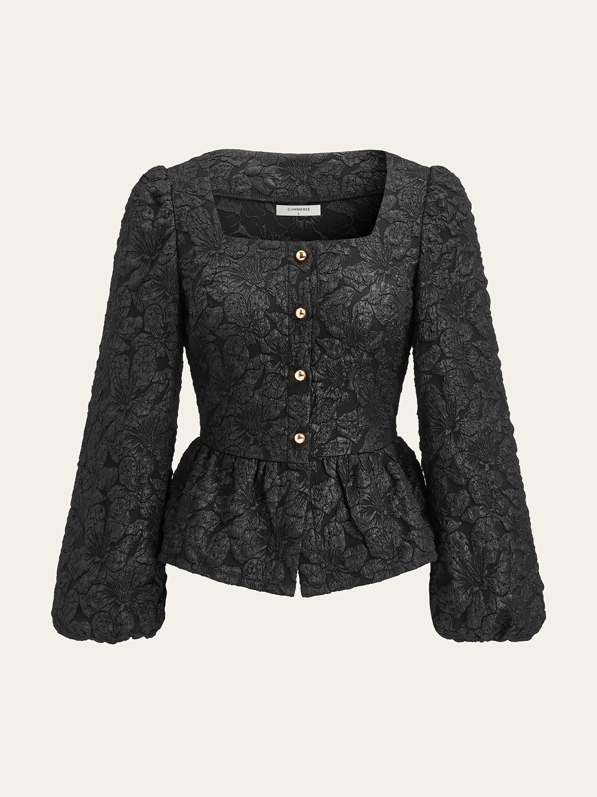 Textured Puff Sleeve Peplum Blouse