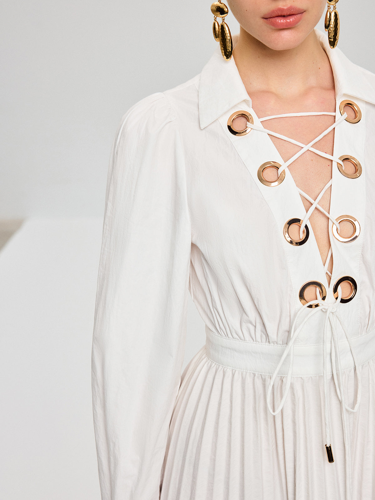 Lace-Up Pleated Midi Dress - View 2