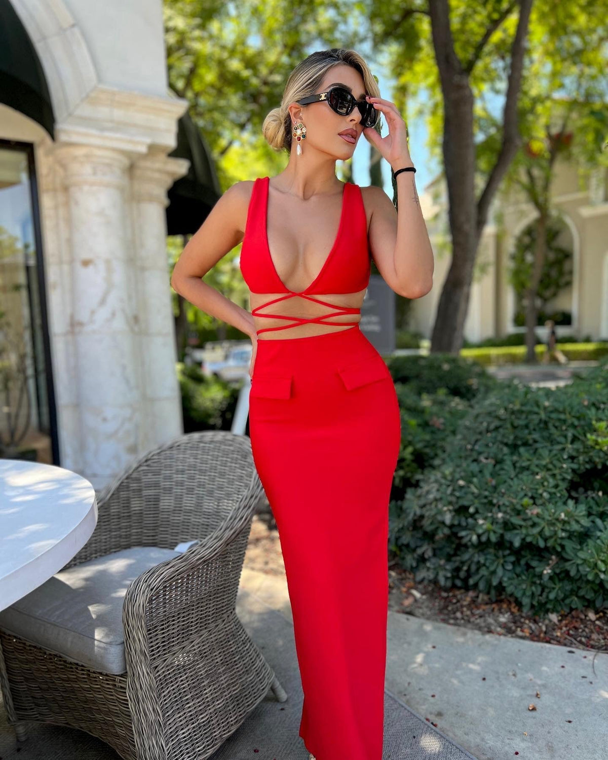 Deep V-Neck Wrap Tie Crop Top and Maxi Skirt Two Piece Set 29
