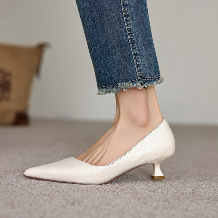 Pointed Toe Slip On Kitten Heel Pumps