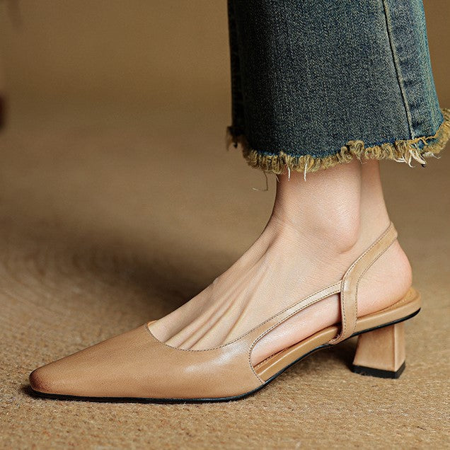 Pointed Toe Slingback Block Heel Pumps