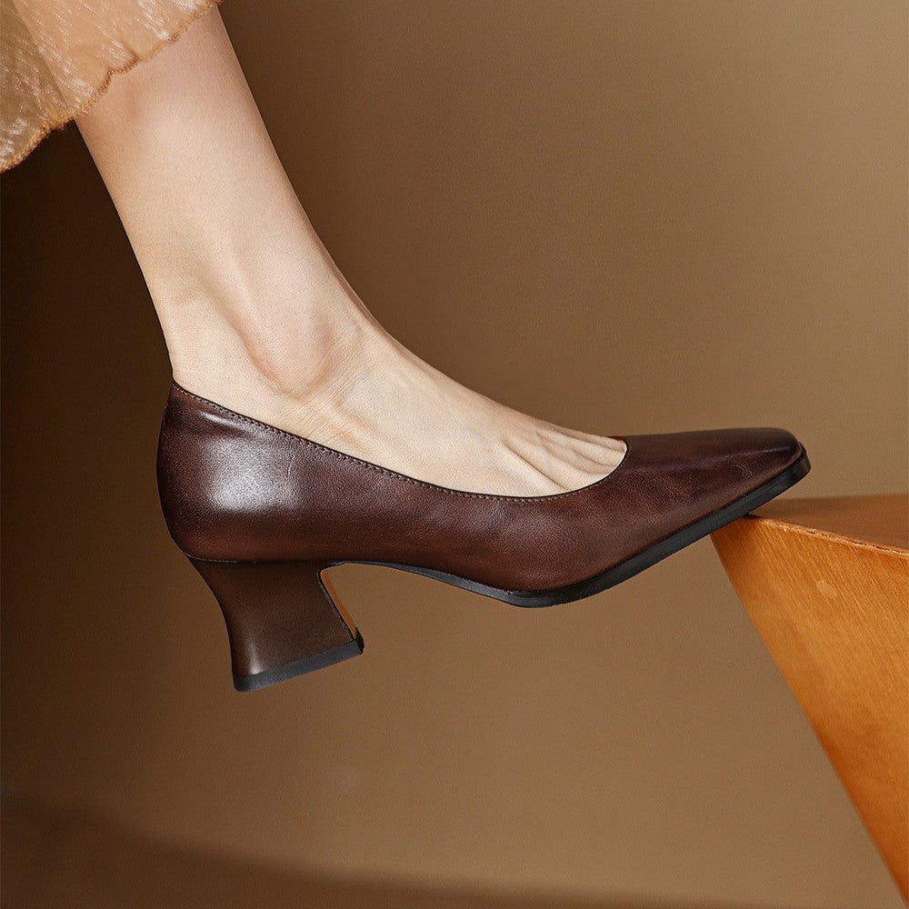 Square Toe Slip On Sculpted Block Heel Pumps