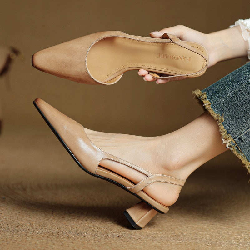 Pointed Toe Slingback Block Heel Pumps