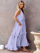 Halter Neck Sleeveless Tiered Ruffle Maxi Dress 24