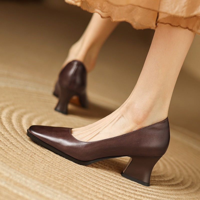 Square Toe Slip On Sculpted Block Heel Pumps