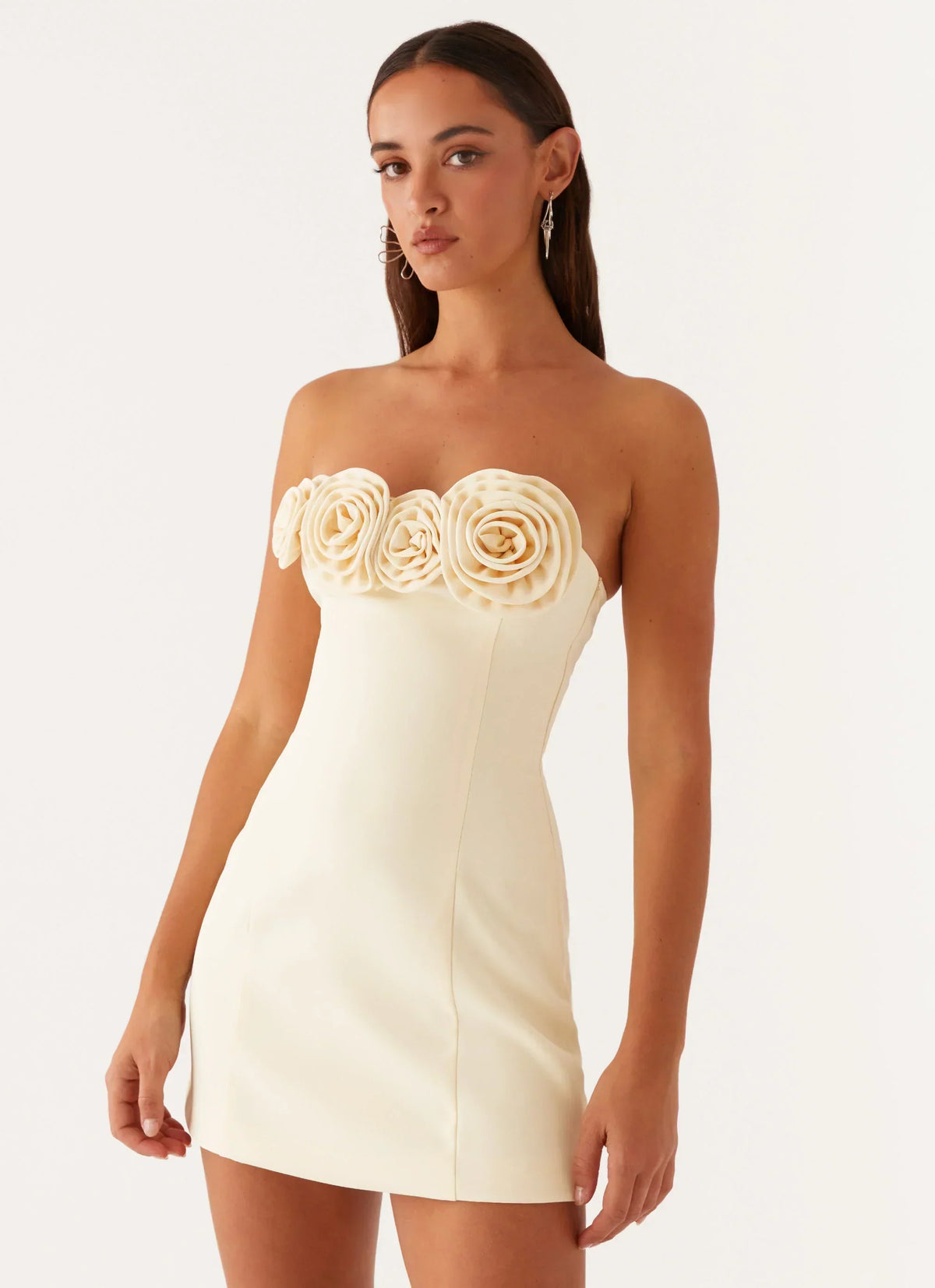 Strapless Rosette Bust Bodycon Mini Dress