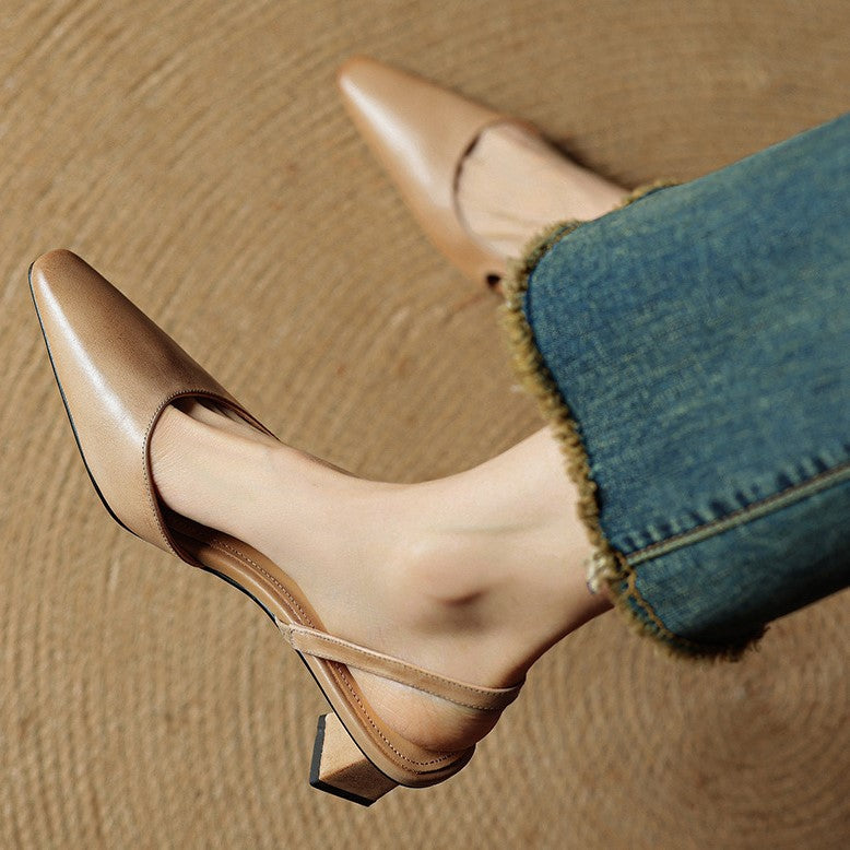 Pointed Toe Slingback Block Heel Pumps
