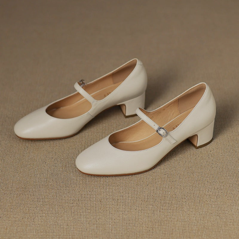 Square Toe Buckle Strap Block Heel Mary Jane Pumps