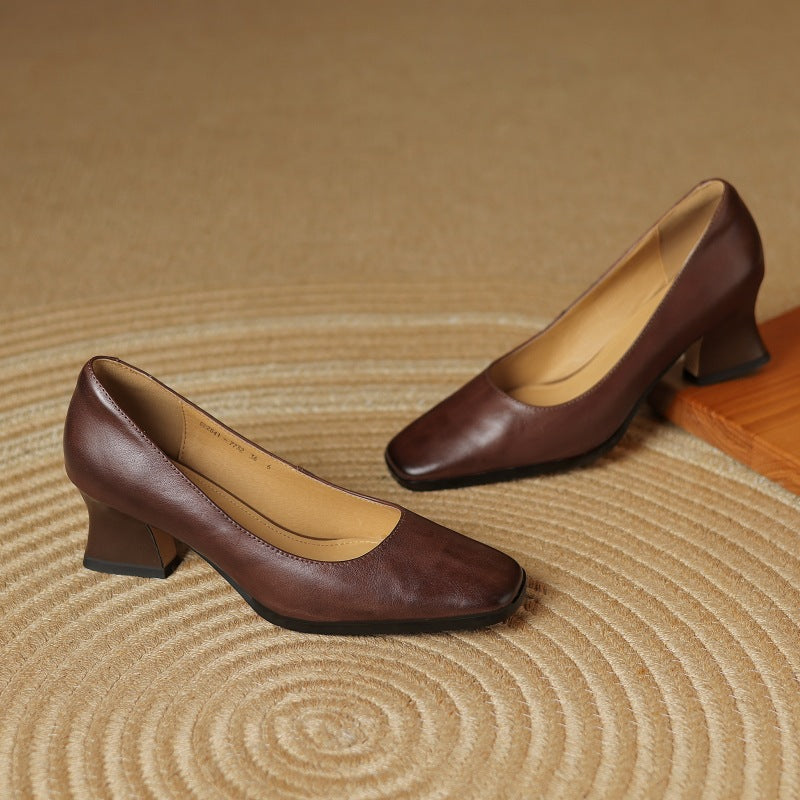 Square Toe Spool Heel Pumps 11