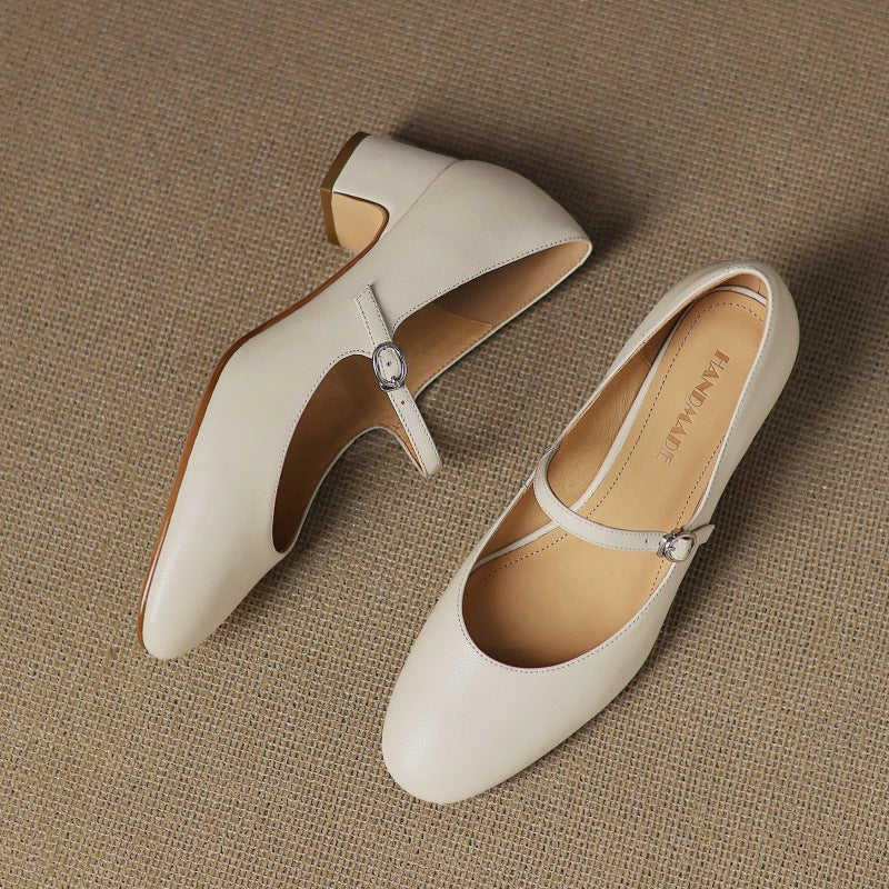 Square Toe Buckle Strap Block Heel Mary Jane Pumps