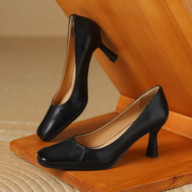 Square Toe Ruched Kitten Heel Pumps