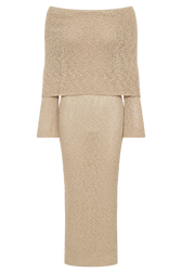 Textured Knit Off Shoulder Long Sleeve Column Maxi Dress 9