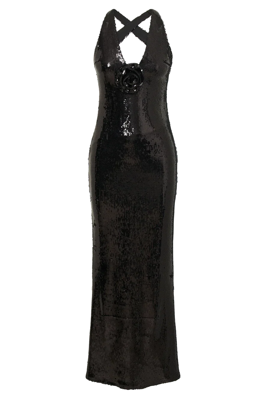 Sequin Scoop Neck Racerback Rosette Side Split Maxi Dress 37