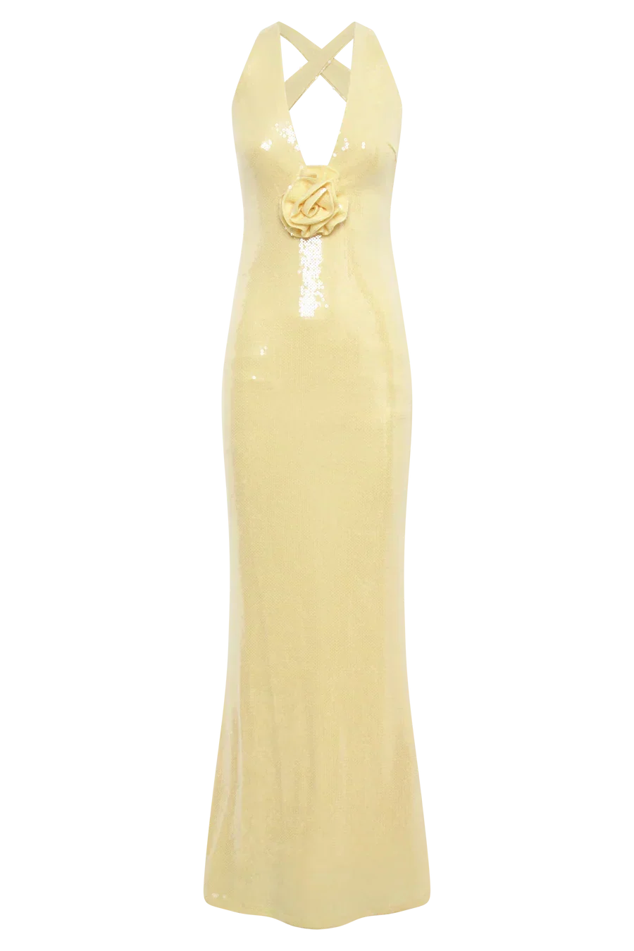 Sequin Scoop Neck Racerback Rosette Side Split Maxi Dress 10