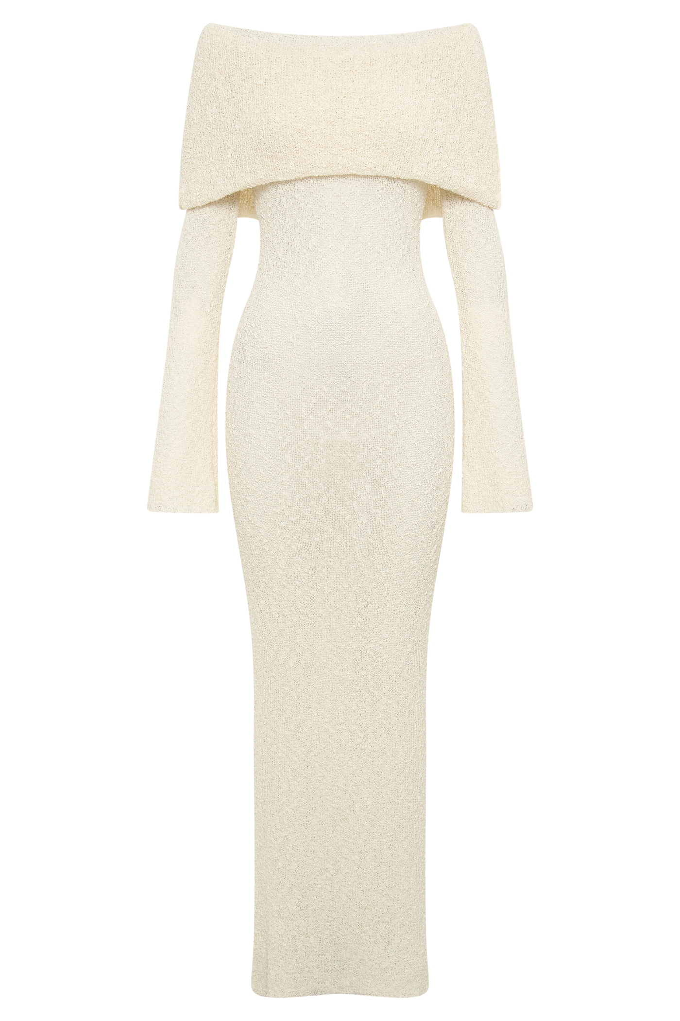 Textured Knit Off Shoulder Long Sleeve Sheer Maxi Dress 9