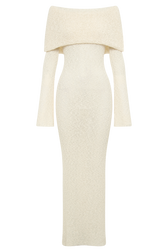 Textured Knit Off Shoulder Long Sleeve Sheer Maxi Dress 9
