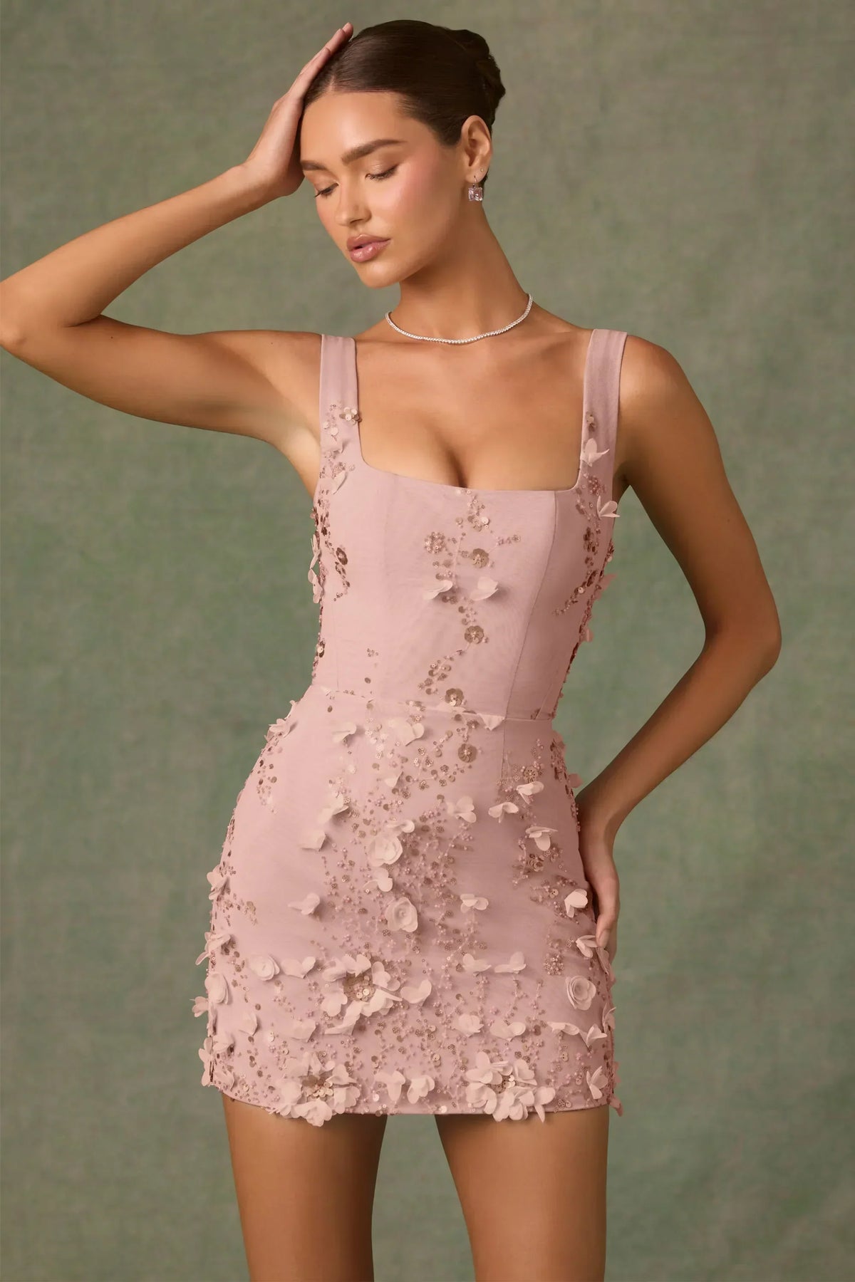 3D Floral Appliqué Square Neck Corset Bodycon Mini Dress 7