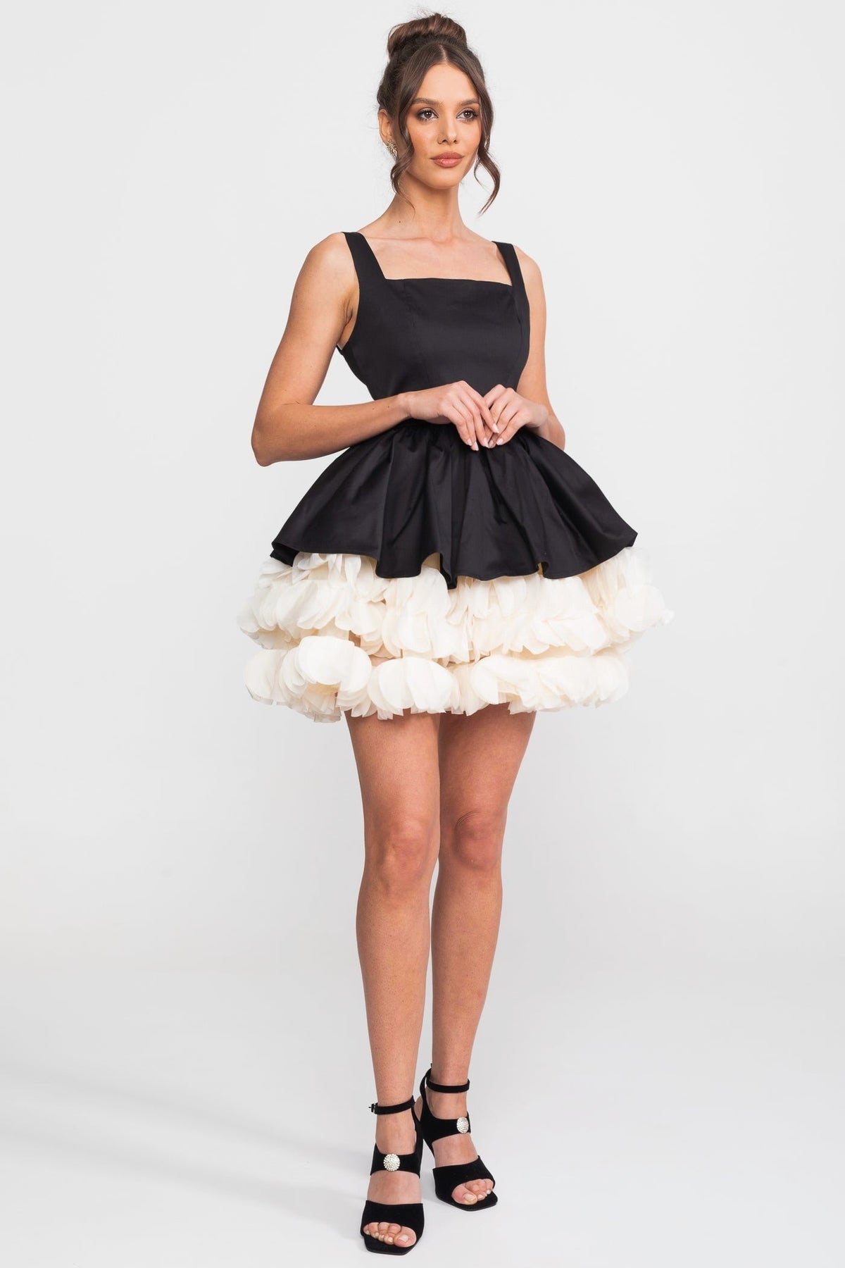 Square Neck Sleeveless Peplum Tiered Ruffle Skirt Mini Dress 2