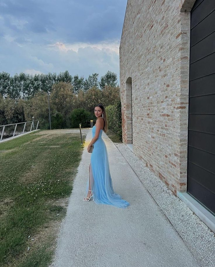 Sexy Strapless Light Blue Slit Prom Dress Long Party Evening Dress cc1889