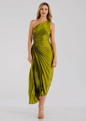 One Shoulder Pleated Satin Maxi Dress 12