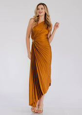 One Shoulder Pleated Satin Maxi Dress 3