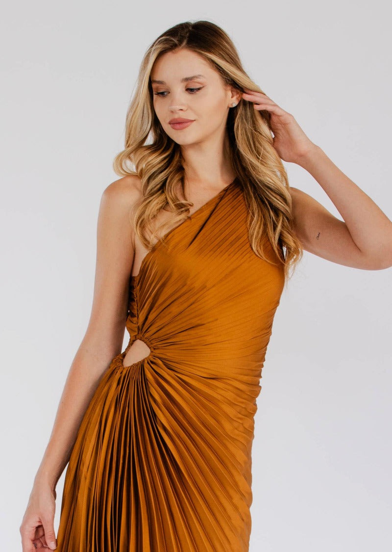One Shoulder Pleated Satin Maxi Dress 4