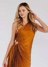 One Shoulder Pleated Satin Maxi Dress 4