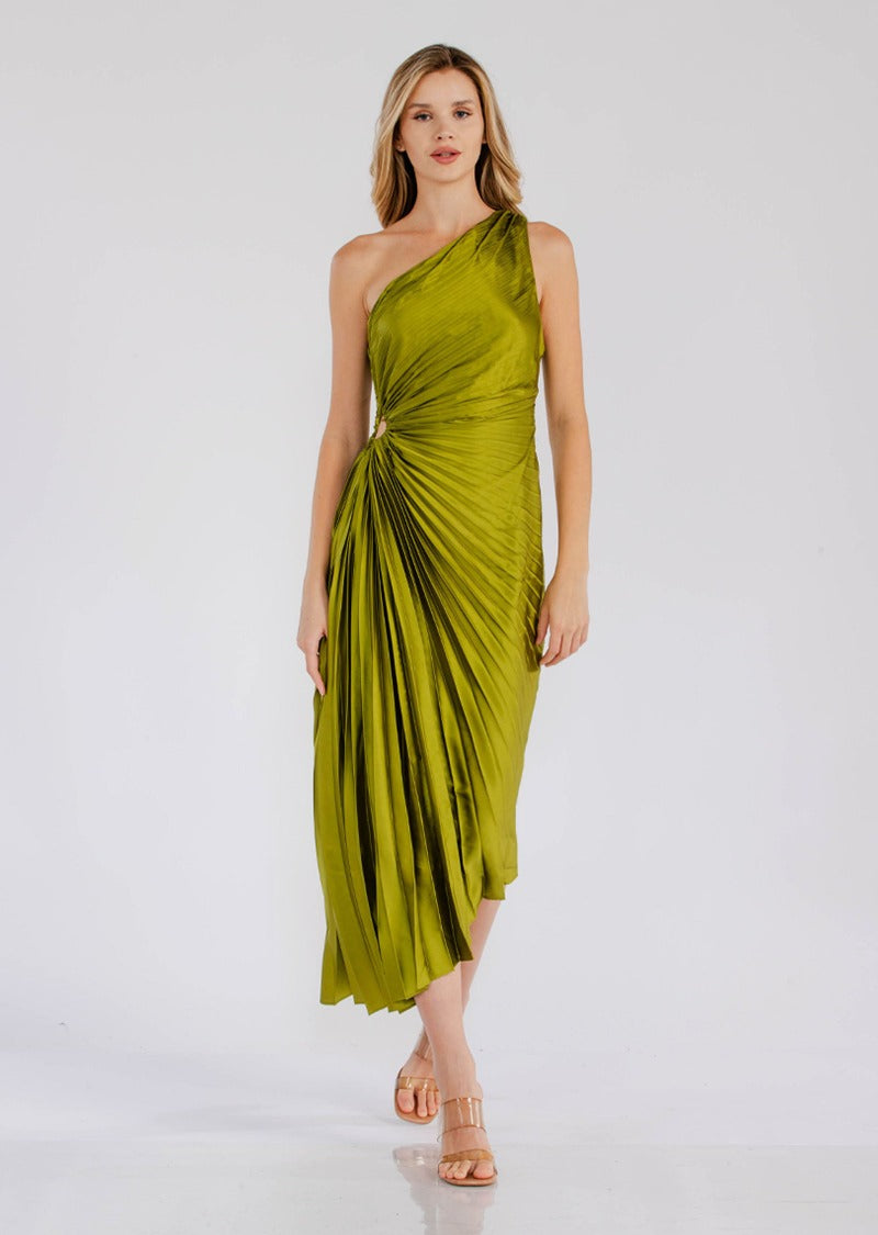 One Shoulder Pleated Satin Maxi Dress 7